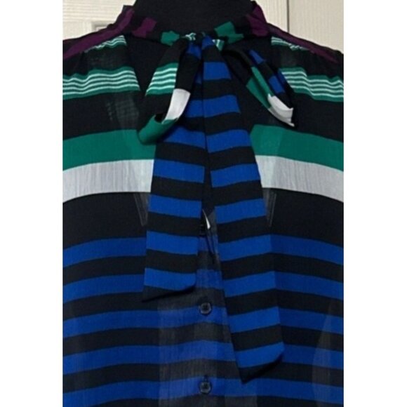 GAP Brand Sheer Sleeveless Blouse Stripe w/Necktie 100% Polyester Women's Size S - Picture 5 of 13